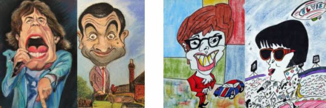 Colour caricatures of celebrities.